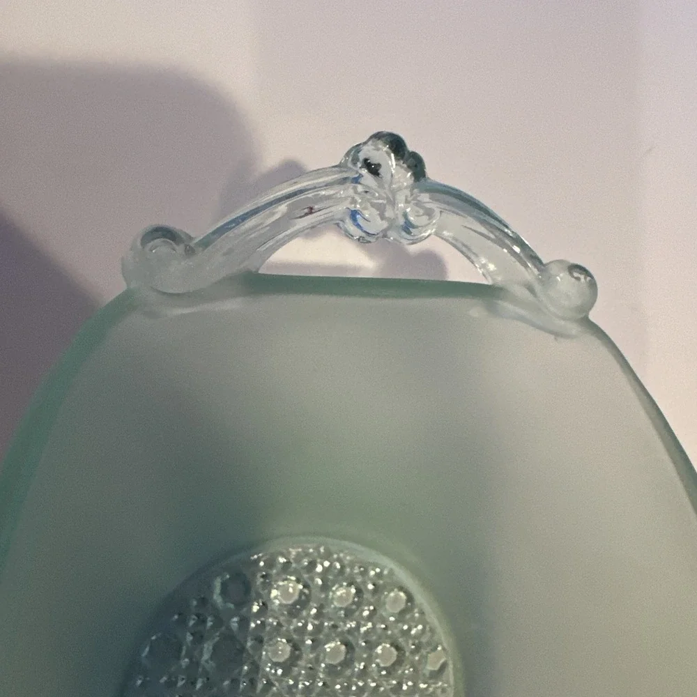 Vintage Depression Glass Green Satin Lancaster Octagon 924 Handled Nappy Bowl